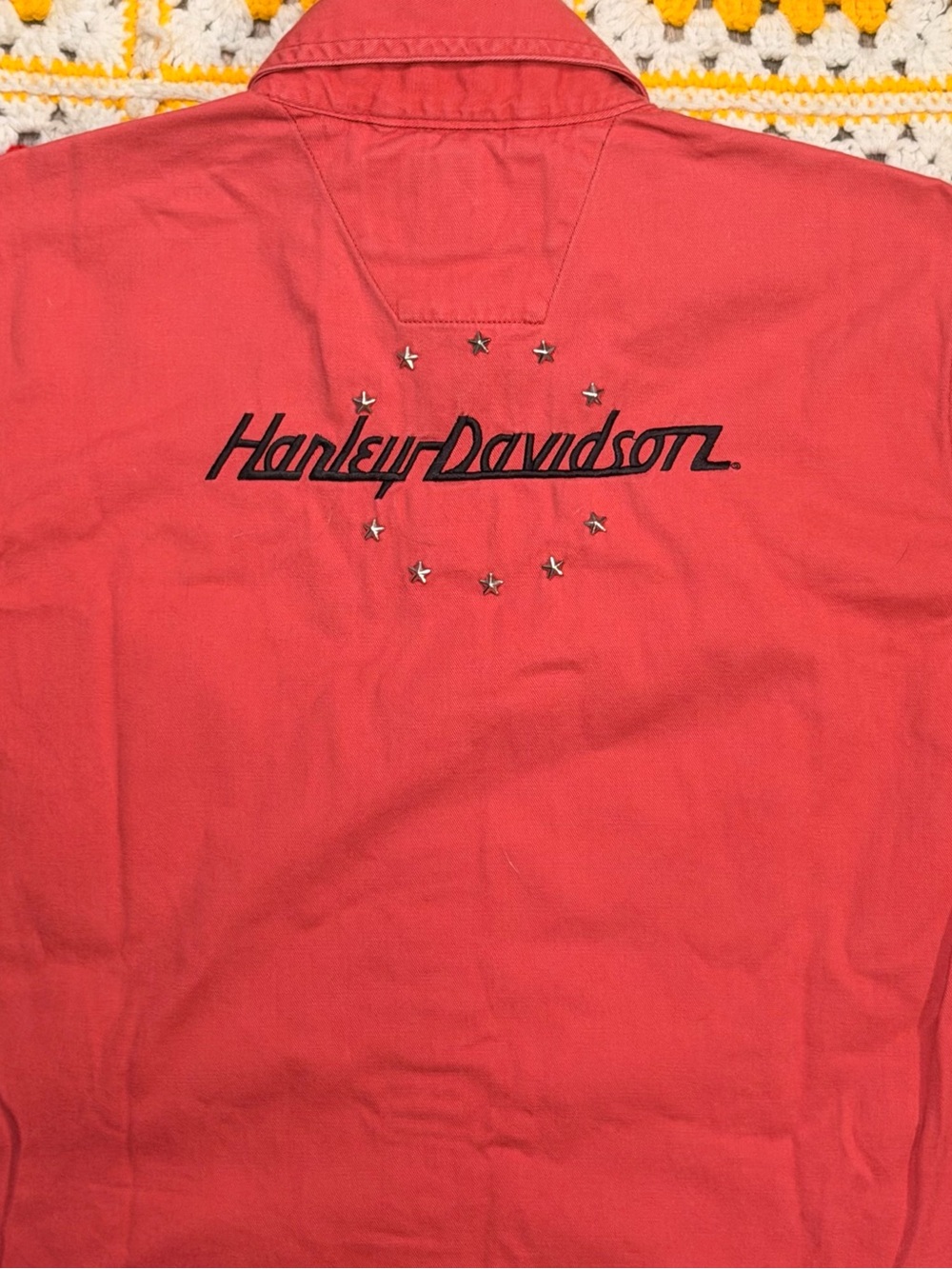 2003 Harley-Davidson Red Button-Down Shirt with Star Stud Embroidery